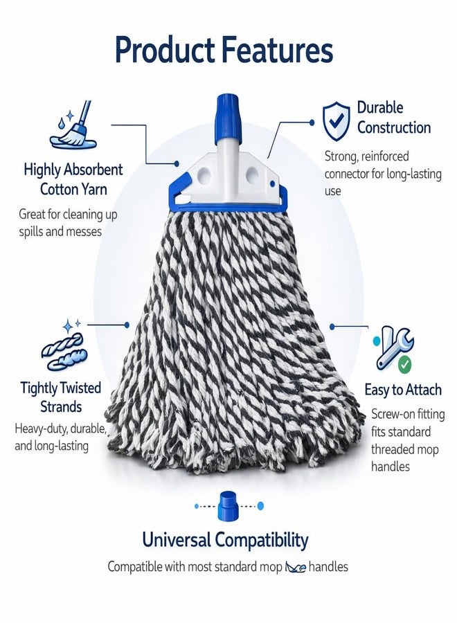 FPC Mop Refills for Floor Cleaning Cotton with Clip Lock | Removes Dust Dirt Hair and Spills Easily | Fast Water Absorption for Home Office Kitchen Bathroom Balcony | Easy to Wash - 6 Inch, Pack of 1 - Image 2